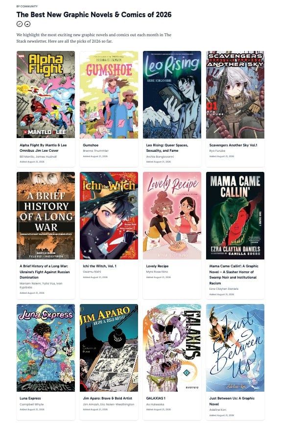 a screenshot of a Collection titled The Best New Graphic Novels & Comics of 2026